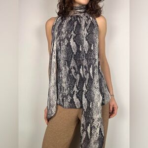 St. John Snake Print Silk Halter Top with attached Scarf